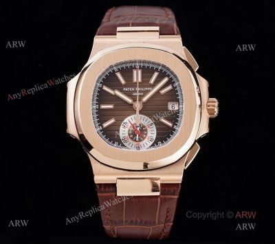 3K V2 Swiss Replica 5980 Patek Philippe Nautilus Rose Gold Brown Dial Chronograph Watch